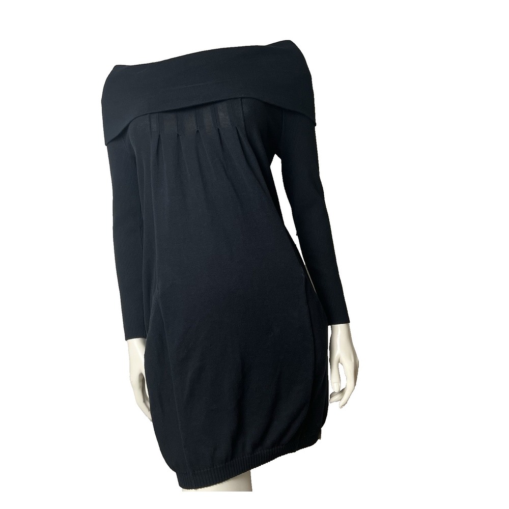 Guess Women's Sweater Dress Off Shoulder Cowl Black Pockets Pleated Knit  M